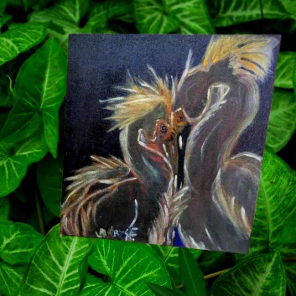 Vibrant Elegant Artist Painted Mythical Heron Art Canvas 16x16"